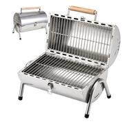 Relaxdays Parrilla de mesa, 2 superficies 34×21,5 cm, plegable, plateada | Ahumador, mango madera, acero inoxidable