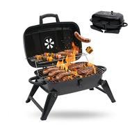 Relaxdays Parrilla de mesa plegable portátil, 34 x 59 x 36 cm, rejilla calentadora, ventilación, carbón, acero negro