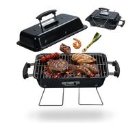 Relaxdays Parrilla de Mesa Plegable portátil, 36 x 56 x 30,5 cm, Negro | Ventilación, tapa, camping, acero