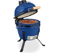 Relaxdays Barbacoa carbón kamado cerámica azul,negro