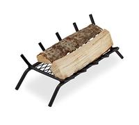 Relaxdays Parrilla para chimenea, Rectangular, Acero, Resistente, Cesta con pies, 16x58x28 cm, Negro