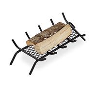 Relaxdays Parrilla para chimenea, Rectangular, Acero, Resistente, Cesta con pies, 17x69x34 cm, Negro