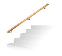 Relaxdays Pasamanos escalera de madera de haya marrón claro,plata
