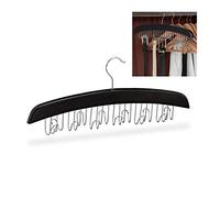 Relaxdays Percha Cinturones 12 Ganchos, Colgador Giratorio para Accesorios, Madera, 17,5 x 43 x 5,5 cm, Negro y Plateado