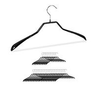 Relaxdays Perchas Antideslizantes, Pack de 30 Uds., Hombros Anchos, Engomadas, para Trajes y Chaquetas, Metal-PVC, Negro