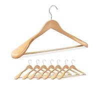 Relaxdays Perchas de Traje, Pack de 8, Colgadores de Ropa, para Colgar Chaquetas y Camisas, Barra de Pantalones, Natural