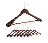 Relaxdays Perchas de Traje, Pack de 8, Colgadores de Ropa, para Colgar Chaquetas y Camisas, Barra de Pantalones, Marrón