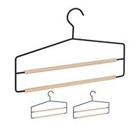 Relaxdays Perchas Pantalones, Pack de 3, Doble Barra para Ahorrar Espacio, Antideslizantes, Madera-Metal, Negro-Marrón