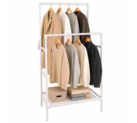 Perchero Relaxdays, 2 Barras con repisa, Sistema de Montaje, 157 x 85 x 46 cm, Metal y Tela, Blanco