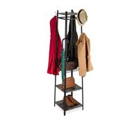 Relaxdays Perchero, 3 estantes y 8 ganchos, HBT: 181 x 43 x 43 cm, perchero con cesto, entrada, metal, negro-gris