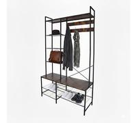 Relaxdays Perchero, 4 estantes para zapatos, 9 ganchos dobles, 5 estantes, HBT 190 x 120 x 40 cm, negro/marrón
