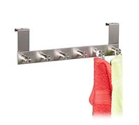 Relaxdays Perchero Acero Inoxidable, 6 Ganchos, Colgador Colgante, Puertas hasta 1,8 cm Espesor, Plateado, Gomaespuma, 11 x 38 x 5.5 cm, 6