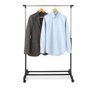 Relaxdays Perchero, ajustable de 90 a 158 cm, con ruedas, estante, hasta 15 kg, soporte de ropa, plateado/negro