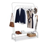 Relaxdays perchero, AlxAnxF: 146 x 110 x 33 cm, 2 estantes, 2 barras, 8 ganchos, doble, blanco