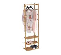 Relaxdays Perchero Burro Bambú y MDF, Armario Recibidor con 3 Baldas, 4 Ganchos, Barra para Colgar, 164x49x28cm, Natural