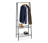 Relaxdays Perchero Burro Sandra con 2 Estantes y Barra para Ropa, Metálico, Acero, 160 x 61,5 x 38 cm, Negro