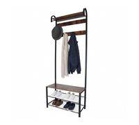 Relaxdays Perchero con Banco Zapatero de 2 estantes, 9 Ganchos, repisa Sombreros, 182 x 69 x 30 cm, Negro/marrón