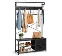 Relaxdays Perchero con Banco Zapatero Negro | 2 cajones y ganchos para recibidor