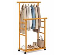 Relaxdays perchero con ruedas de bambú, 2 barras, color natural | Estante para zapatos, (Al x An x Fon) 148 x 80 x 36 cm, perchero con ruedas