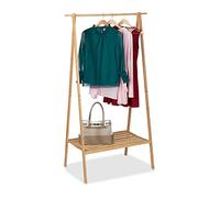 Relaxdays Perchero de Bambú, Colgador Ropa Plegable, 170 x 100 x 56,5 cm, Barra de Colgar con Estante Inferior, Natural
