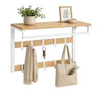 Relaxdays Perchero de Pared 3 en 1, 10 Ganchos, Natural/Blanco
