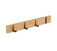 Relaxdays Perchero de Pared, 4 Ganchos Plegables, Bambú, Metal, Montar o Pegar, Pasillo, Colgador Abrigos, Negro/Natural