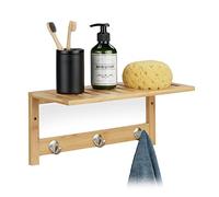 Relaxdays Perchero de pared con estante bambú marrón claro,plata