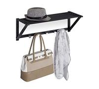 Relaxdays Perchero de Pared con Estante, Toallero con 5 Ganchos, Baño, Recibidor, Pasillo, Metal, 23 x 65 x 25 cm, Negro