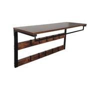 Relaxdays Perchero de Pared Industrial con 10 Ganchos, Estante y Barra, 42x80x30 cm, MDF y Metal, marrón Oscuro/Negro