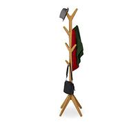 Relaxdays Perchero de Pie Bambú, 8 Ganchos, Colgador de Ropa, Abrigos, Vestidor Árbol, 181,5 x 53 x 53 cm, Natural