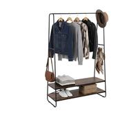 Relaxdays Perchero de pie con 2 estantes, 6 Ganchos y Barra para Ropa, 160x100x45 cm, marrón-Negro
