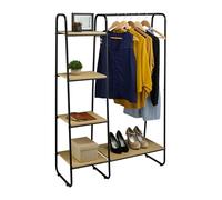 Relaxdays Perchero de Pie Metálico, 5 Baldas, Colgador Ropa con Barra y Estantería, 150x100x41cm, Armario Abierto, Negro