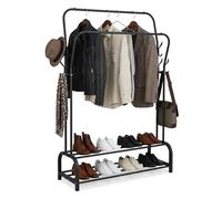 Relaxdays Perchero Doble con 2 estantes, 2 Barras y 8 Ganchos, 146x110x33 cm, Negro