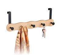 Relaxdays Perchero Ganchos, Percha Baño para Colgar, para Puertas de 2 cm, Bambú y Metal, Ropa, Negro/Natural, Acero, 14 x 40,5 x 7,5 cm