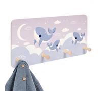 Relaxdays Perchero Infantil, 4 Ganchos, diseño Ballena, Gris/Blanco | montaje mural, MDF