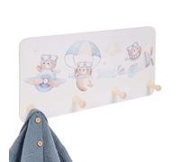 Relaxdays Perchero Infantil, 4 Ganchos, diseño de Ositos, Blanco/Azul | MDF y madera