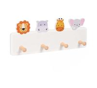 Relaxdays Perchero Infantil, 4 Ganchos, Gris/Naranja | león/jirafa/hipopótamo/elefante, MDF, pino, pared, pasillo
