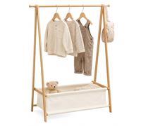 Relaxdays Perchero Infantil, bambú, 106×86×36 cm, Natural/Blanco | Cesta de ropa, barra para colgar la ropa, armario infantil