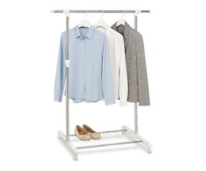 Relaxdays Perchero móvil, perchero con estante, altura ajustable 97-165 cm, anchura 92-160 cm, plata/blanco
