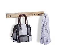 Relaxdays Perchero Pared 3 Ganchos y Aro Bufandas, Colgador Mural MDF y Metal, 13 x 65 x 14,5 cm, Marrón Claro y Negro