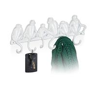 Relaxdays Perchero Pared Diseño Monos, Hierro Fundido, 14,5 x 36,5 x 4 cm, 6 Ganchos, Colgador Mural Llaves, Blanco