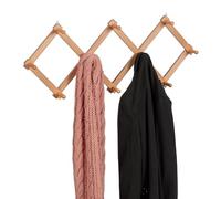 Relaxdays Perchero Pared Extensible, Colgador Recibidor Madera, Entrada, Pasillo, Estilo Acordeón, 10 Ganchos, Natural