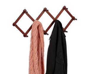 Relaxdays Perchero Pared Extensible, Colgador Recibidor Madera, Entrada, Pasillo, Estilo Acordeón, 10 Ganchos, Marrón