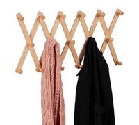 Relaxdays Perchero Pared Extensible, Colgador Recibidor Madera, Entrada, Pasillo, Estilo Acordeón, 17 Ganchos, Natural