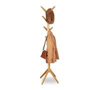 Relaxdays Perchero Pie en Forma de Árbol con 8 Colgadores, Madera de Bambú, Marrón, 179 x 40,5 x 40,5 cm