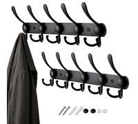 Relaxdays Perchero, set de 2, 5 ganchos triples, acero inoxidable, pasillo, dormitorio, perchero de pared moderno, negro