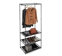Relaxdays Perchero Zapatero con Estantes, Armario Abierto, Burro con Barra Ropa, Metal y Tela, 179,5 x 72 x 48 cm, Negro