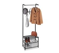 Relaxdays Perchero Zapatero, Mueble Recibidor, Entrada, Organizador, Almacenaje, Metal, 1 Ud., 183 x 61 x 34 cm, Negro