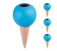 Relaxdays Picos de Riego, Pack de 4, Globos Autorriego, Botellas de 1,5 L, Regar Plantas en Vacaciones, Terracota/Azul