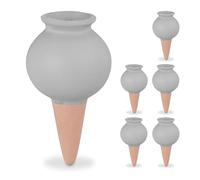 Relaxdays Picos de Riego, Set de 6, Globos Autorriego Arcilla, Rellenables, Regar Plantas en Vacaciones, Terracota/Gris